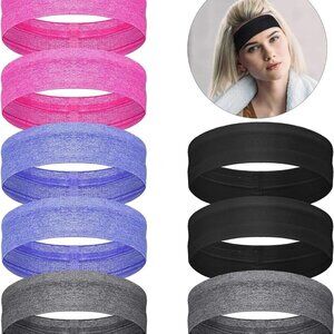 Sports Sweatbands 8-Pack Non Slip Elastic Workout Headbands for Running Yoga